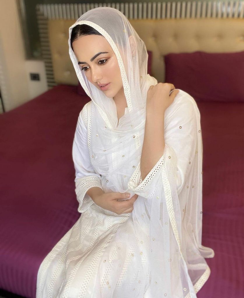 Sana Khan in White dress