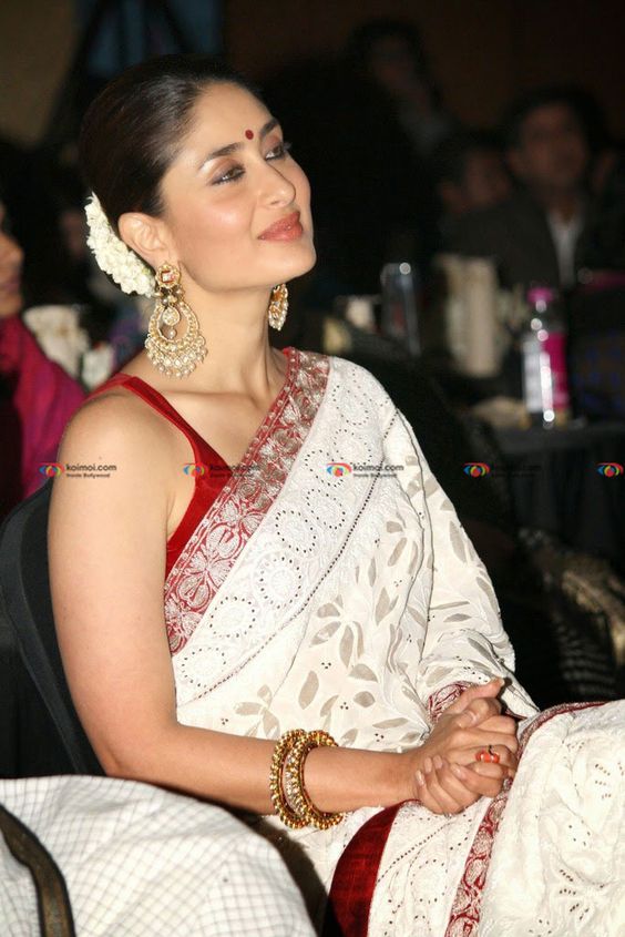 Kareena Kapoor White and Red Saree