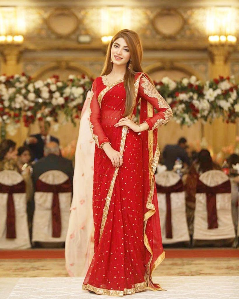 Kinza Hashmi in red Saree