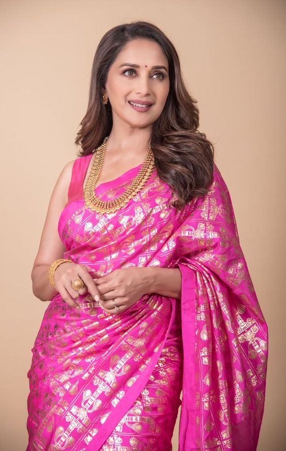 Bollywood Actresses in Saree Pictures 3 Madhuri Dixit Pink Banarasi Saree