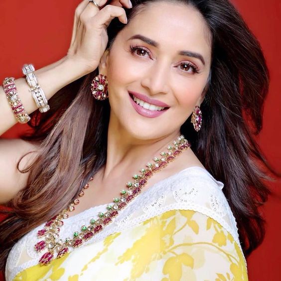 Bollywood Actresses in Saree Pictures 9 Madhuri Dixit Saree with Jewelry