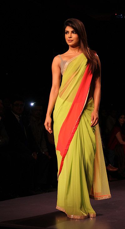 Priyanka Chopra Yellow and Pink Saree